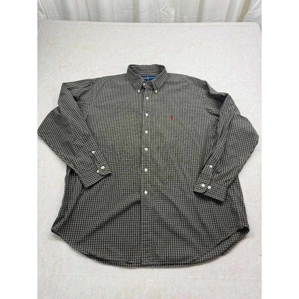 Ralph Lauren Yarmouth Button Down Shirt Men's 17.5 34/35 Green Plaid Long Sleeve